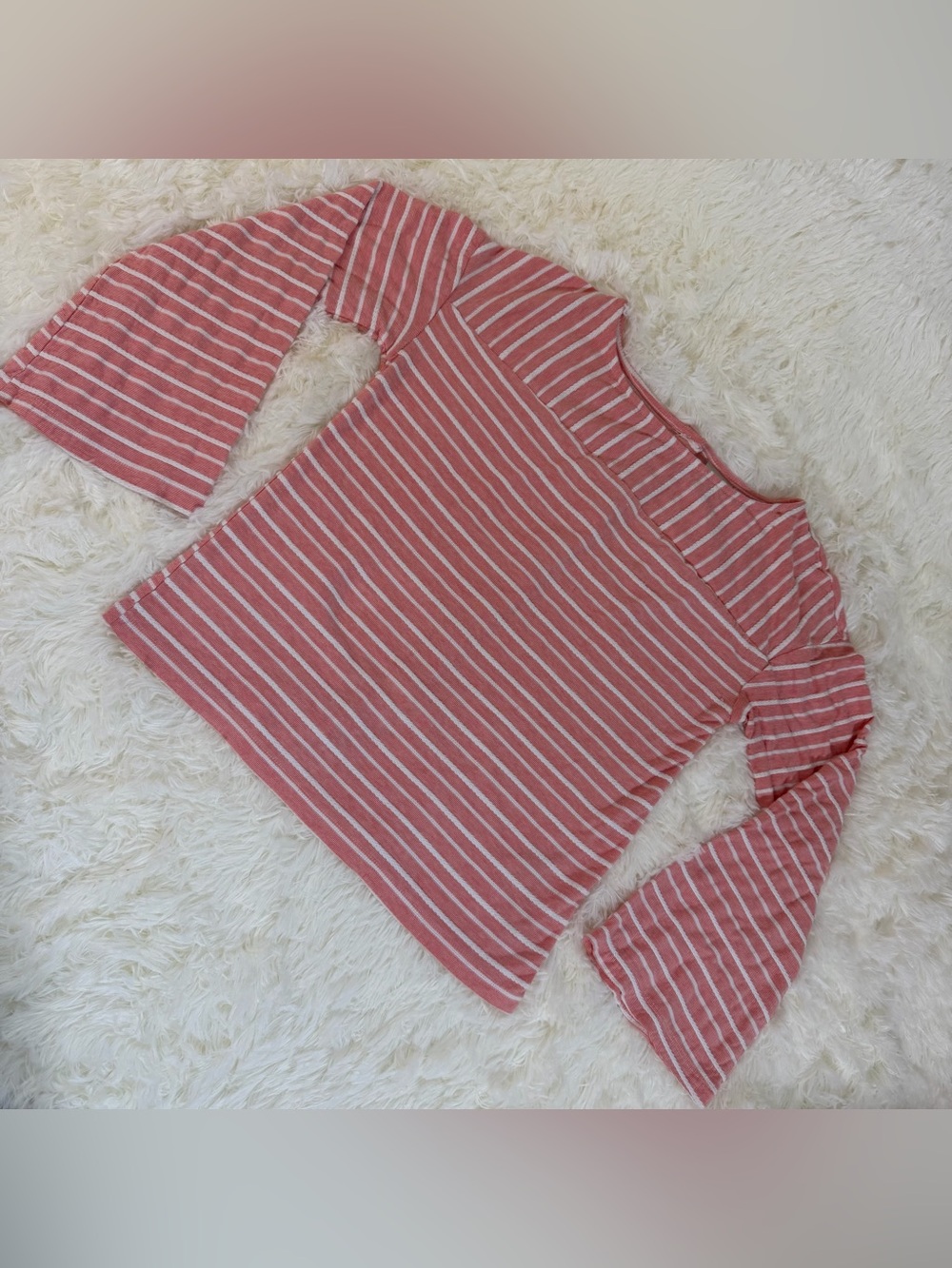 Striped Coral Boatneck Bell-Sleeve Women's Top